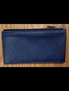 EUC Louis Vuitton Taigarama Cobalt Blue Signature Coin Card Holder Wallet